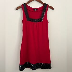 EXPRESS Red Tunic with Black Sequin Trim | Size XS